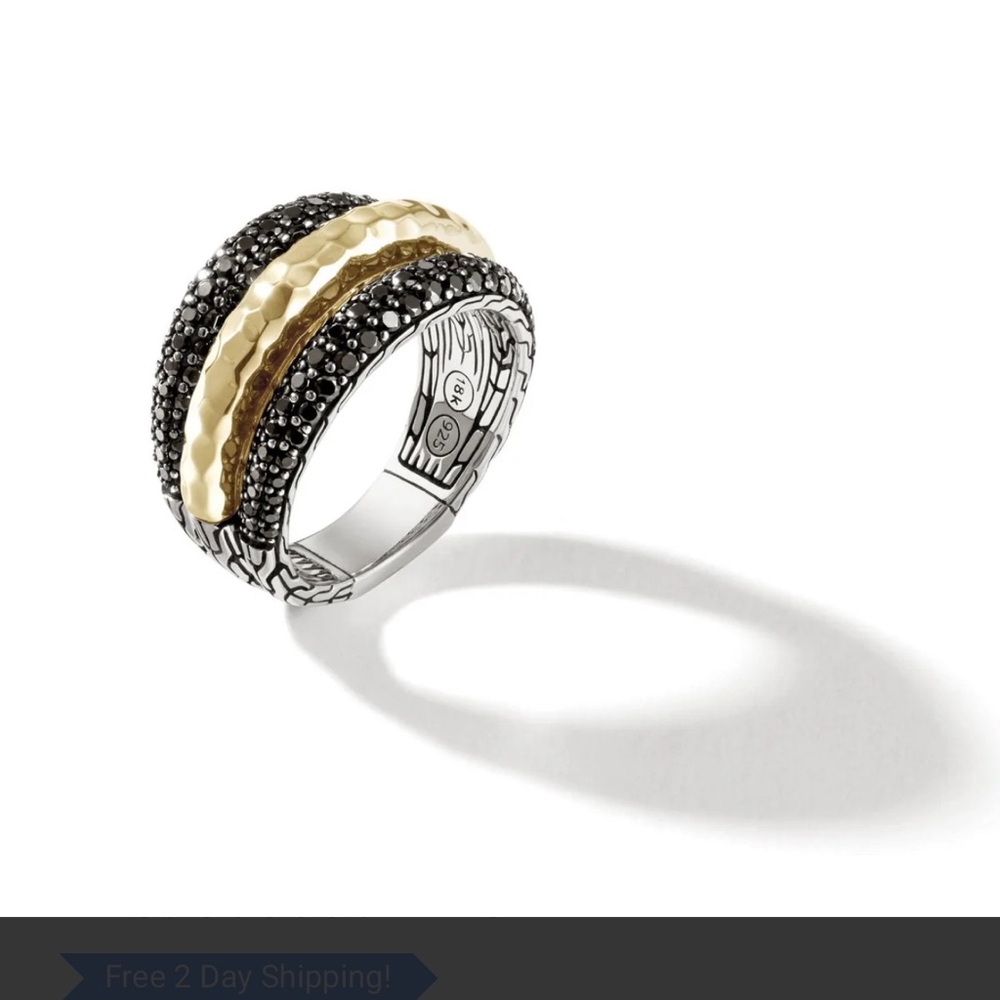 John Hardy Gold and Silver Ring with Black Sapphire Pave (NEW)